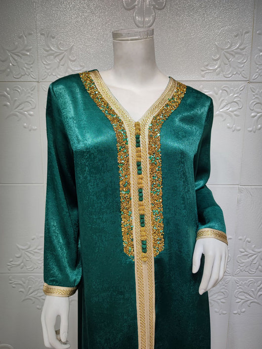 Abaya Elegante con Encaje de Diamantes y Cinta Brillante Estilo Dubai - Image 21