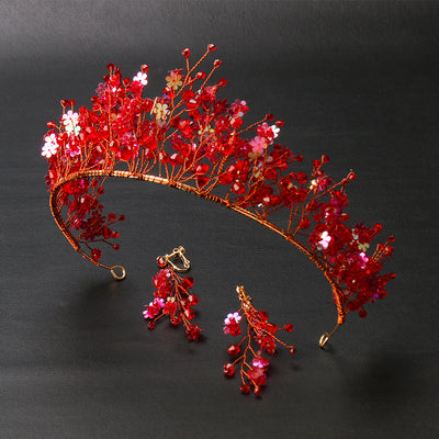 Corona de Cristal Rojo Hecha a Mano - Tocado Nupcial Tradicional Chino