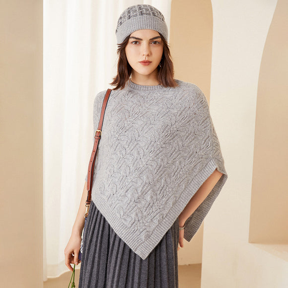 Capa Pullover de Cuello Redondo en Cachemira con Patrón Tridimensional Retorcido