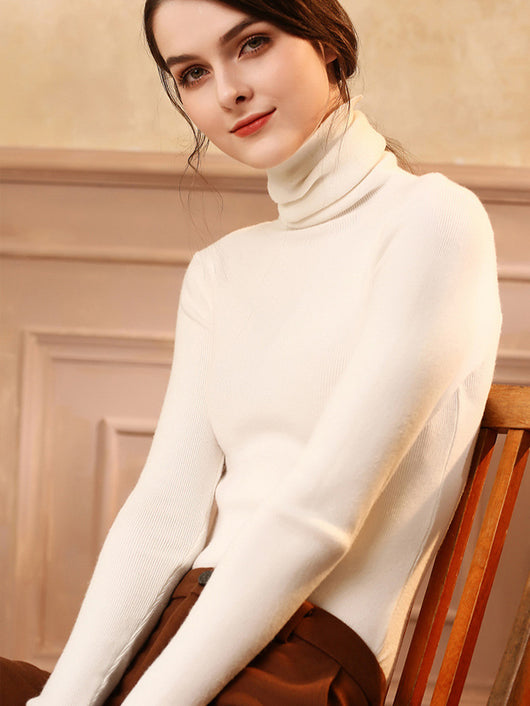 Suéter de Cuello Alto en Cashmere para Mujer Ajustado y Corto - Image 13