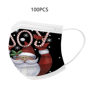 Disposable adult Christmas mask with Santa Claus, a red bird, and "JOY" in candy canes on a black background. - Image 5