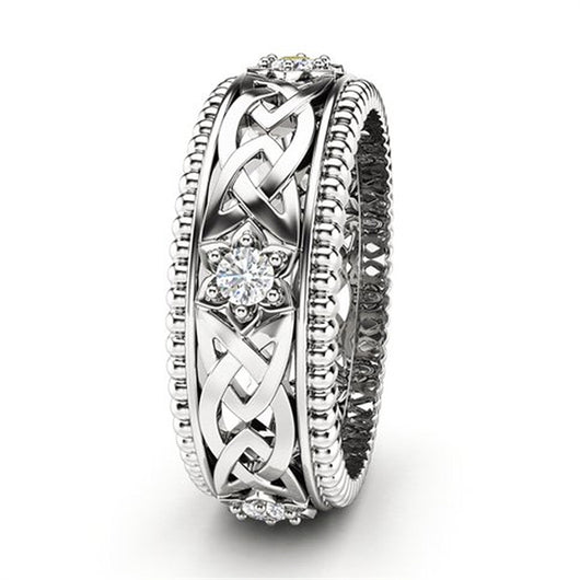 Anillo de Boda Hueco con Diamante Blanco Chapado en Oro 14K - Image 4