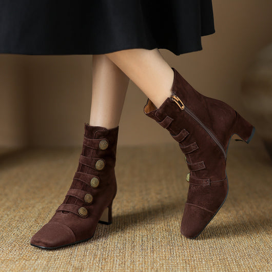 Botas Retro de Tacón Alto para Mujer - Estilo Otoño con Cremallera Lateral - Image 4