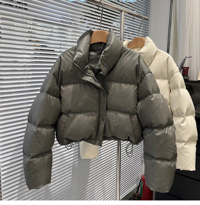 Chaqueta de Plumas de Pato Blanco con Cuello de Pie para Mujer - Image 2