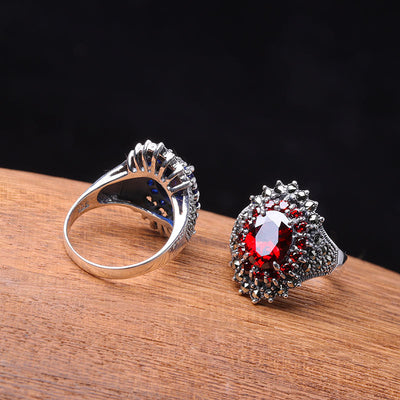 Anillo de Granate Rojo Corte Facetado para Mujer - Image 8