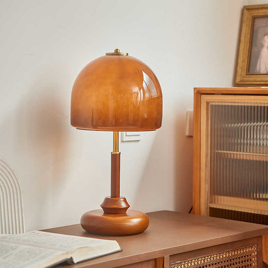 Lámpara de Mesa Decorativa Hongo Vidrio Ámbar Retro - Image 3