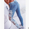 Jeans con Encaje y Volantes Calados Europeos y Americanos