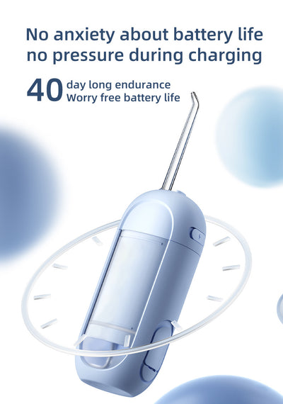 White portable electric dental water flosser with a clear nozzle and retractable water tank for oral hygiene. - Image 20