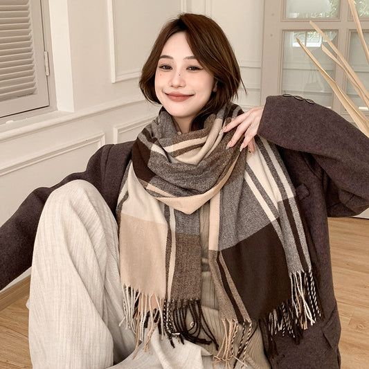 Chal Pashmina Escocés con Borlas para Mujer - Tejido Grueso y Cálido
