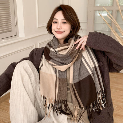 Chal Pashmina Escocés con Borlas para Mujer - Tejido Grueso y Cálido