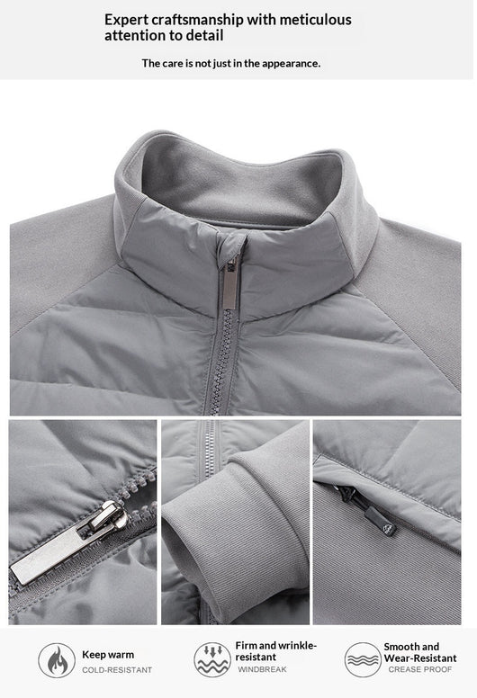 Chaqueta Acolchada de Plumón Ligera y Cálida con Cuello Alzado y Parches - Image 24