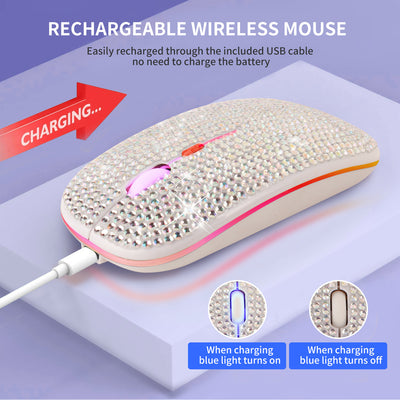 Ratón Inalámbrico Recargable Silencioso con Cristales Brillantes - Image 18