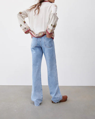 Camisa Étnica Casual con Cuello Mao y Bordado Artesanal - Image 6