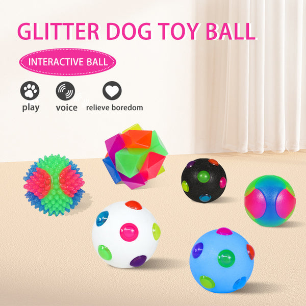 White 10cm TPR pet training ball with colorful luminous dots for small dogs.