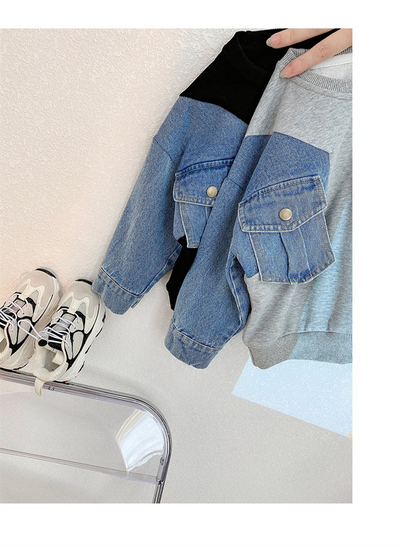 Suéter Holgado para Niños con Mangas de Punto Denim - Image 9