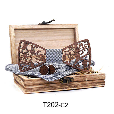 Set de Gemelos y Corbatín de Madera Calada - Image 12