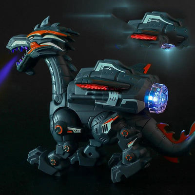 Gray and blue electric mechanical dinosaur toy with clear wings, designed for walking, water spray, and lights. - Image 2