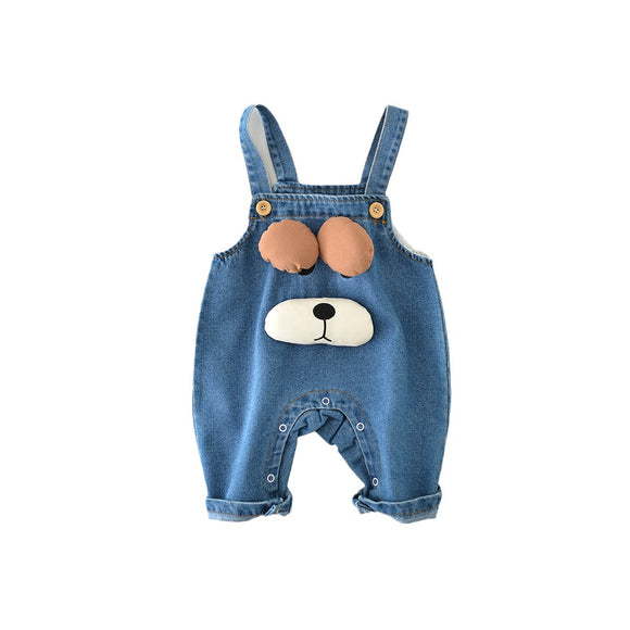 Overol Denim Infantil Estilo Vaquero con Diseño Perrito Cartoon