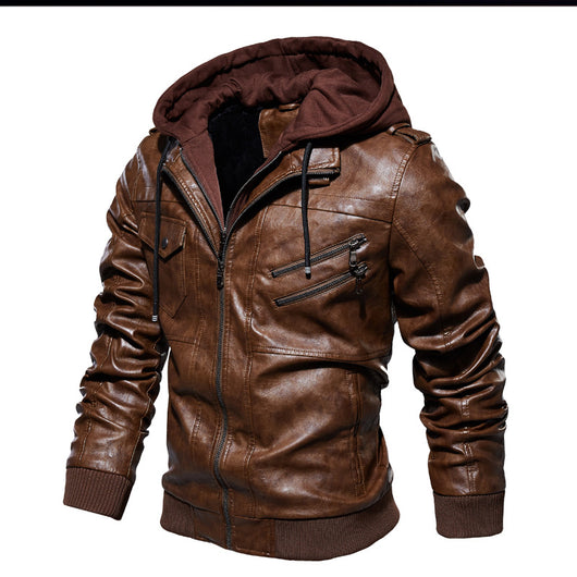 Chaqueta de Cuero PU con Capucha para Hombre - Image 3