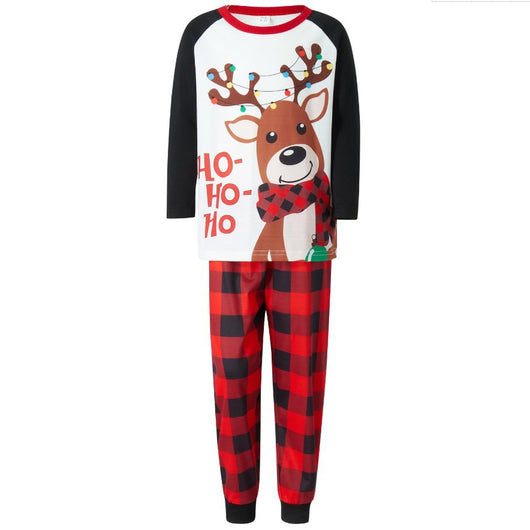 White and red plaid Christmas romper with a reindeer graphic wearing a scarf and "HO-HO-Ho" text. - Image 8