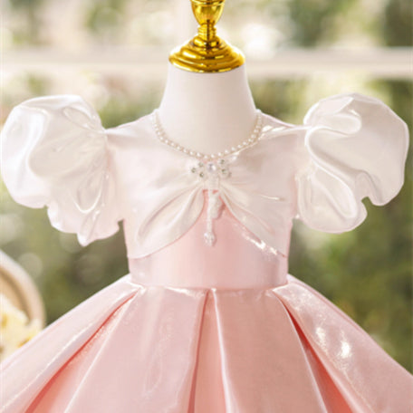 Vestido Infantil Princesa con Mangas Abullonadas y Combinación de Colores - Image 2