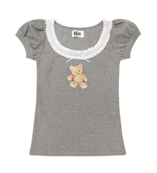 Chaleco Infantil de Encaje Velvet con Lazo y Osito - Manga Larga y Corta - Image 2