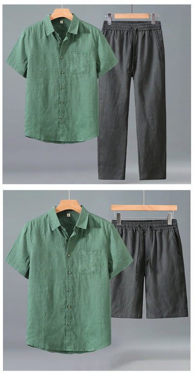 Camisa de Lino Manga Corta para Hombre - Traje Ejecutivo - Image 23