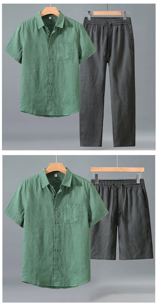Camisa de Lino Manga Corta para Hombre - Traje Ejecutivo - Image 23