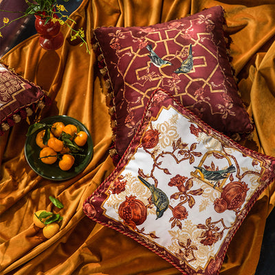 Funda de Almohada Navideña con Diseño Floral y Pájaros Europeo-Americano - Image 5