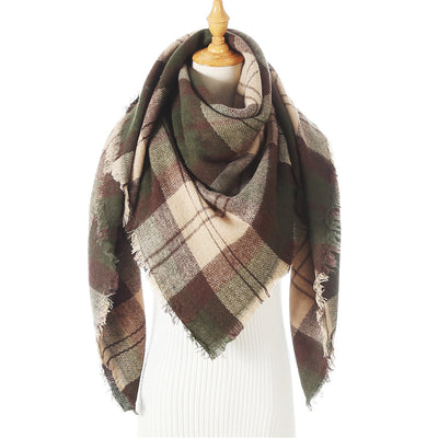 Bufanda de Cashmira Artificial Otoño Invierno Triangular Pareja Cuadros Cálida - Image 40