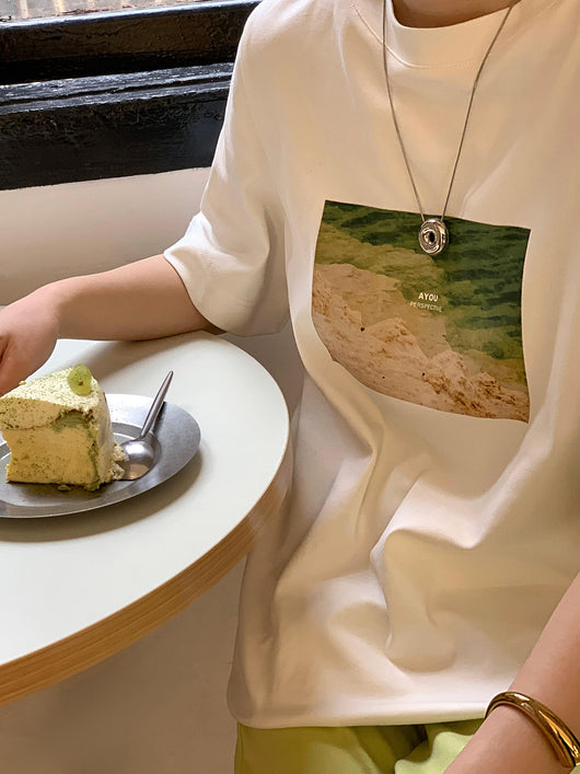 Playera de Algodón con Estampado de Pintura Artística para Mujer - Image 12