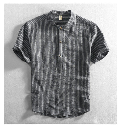Camisa Casual Holgada de Manga Corta a Rayas para Hombre Talla Grande - Image 14