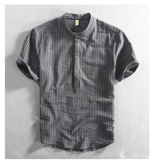 Camisa Casual Holgada de Manga Corta a Rayas para Hombre Talla Grande - Image 14