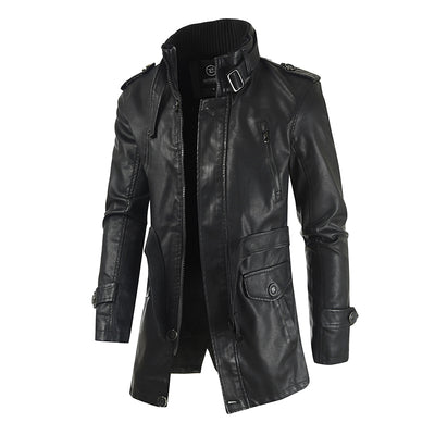 Abrigo de Cuero para Hombre con Cuello Alzado y Forro Polar - Image 13