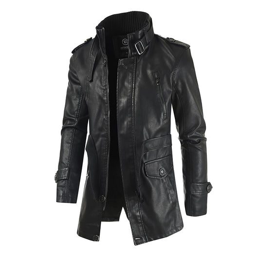 Abrigo de Cuero para Hombre con Cuello Alzado y Forro Polar - Image 13