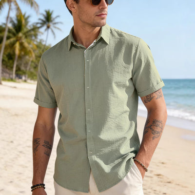 Camisa Casual de Manga Corta con Cuello Solapa