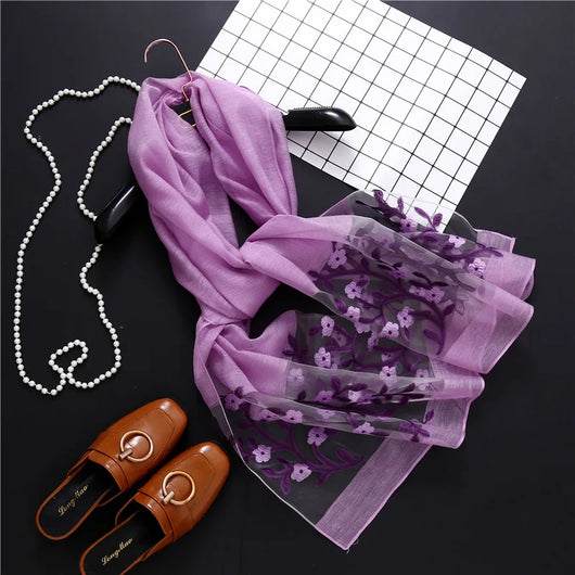 Pañuelo de Seda con Bordado Hueco para Mujer - Estola Ligera Primavera Verano - Image 11
