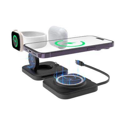 Cargador Inalámbrico Magnético 3 en 1 Plegable con Cable Flexible - Image 3