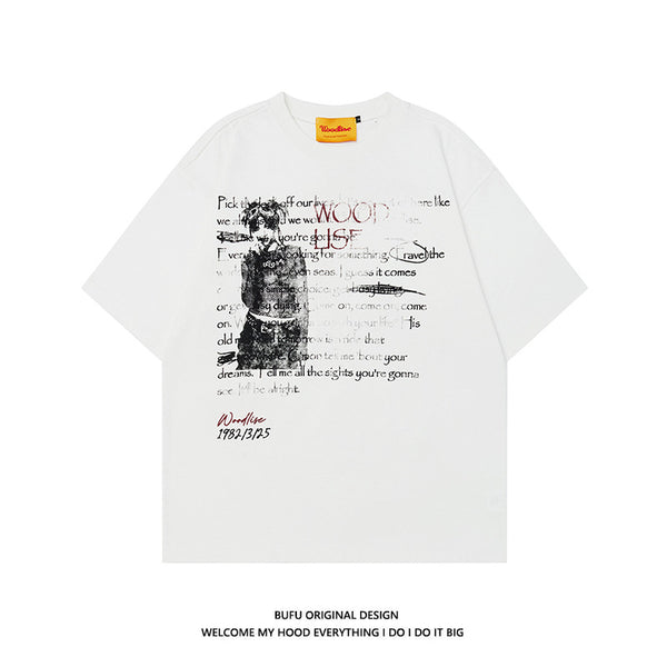 Camiseta Suelta Hip Hop Algodón Puro Estilo Retro Urbano para Hombre