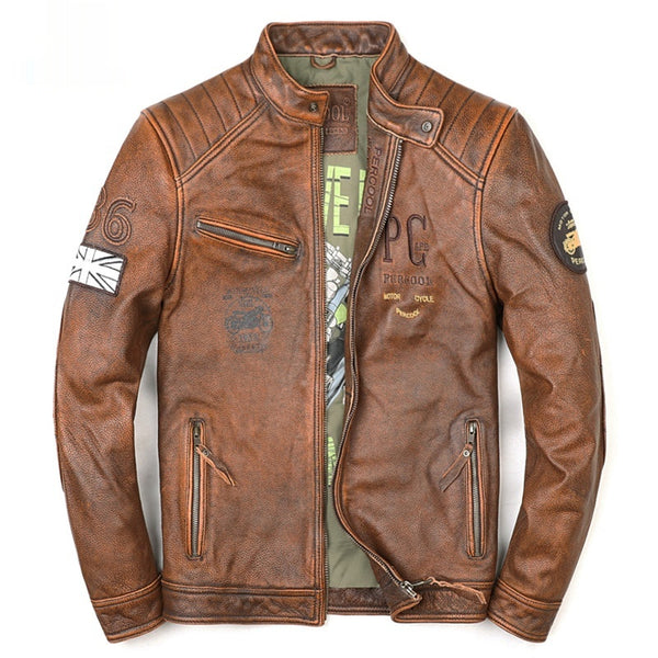 Chaqueta de Cuero Vintage Desgastada para Hombre