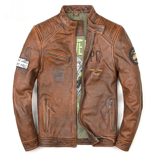Chaqueta de Cuero Vintage Desgastada para Hombre