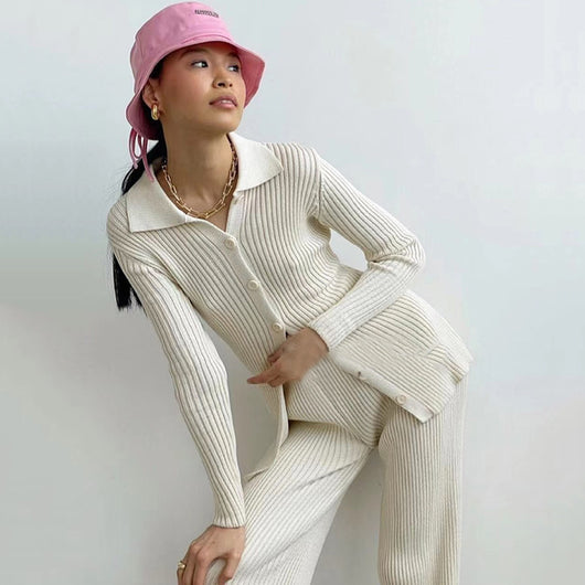 Conjunto de Cardigan y Pantalón Ancho para Otoño e Invierno - Image 12