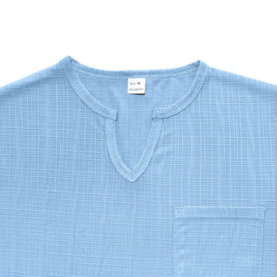Camiseta Hombre Bambú Lino Artificial Suelta Transpirable Cuello V Manga Corta - Image 25