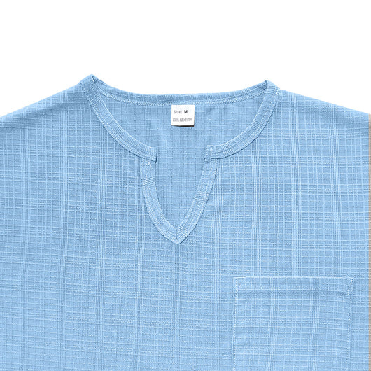 Camiseta Hombre Bambú Lino Artificial Suelta Transpirable Cuello V Manga Corta - Image 25