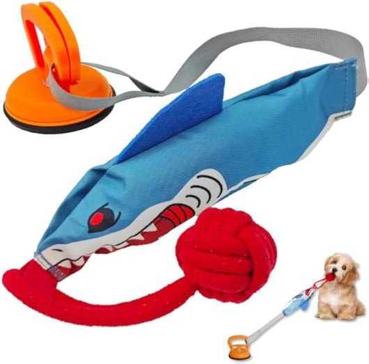 Juguete Interactivo para Perros Forma de Tiburón con Ventosa y Sonido Chirriante