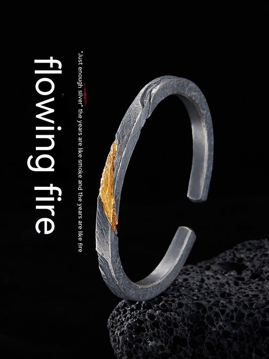 Pulsera Plata Pura para Hombre Personalizada Estilo Retro con Baño de Oro 24K - Image 2