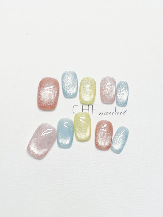 Uñas Postizas Cat Eye Dopamina Colores Vibrantes para Niñas - Image 10