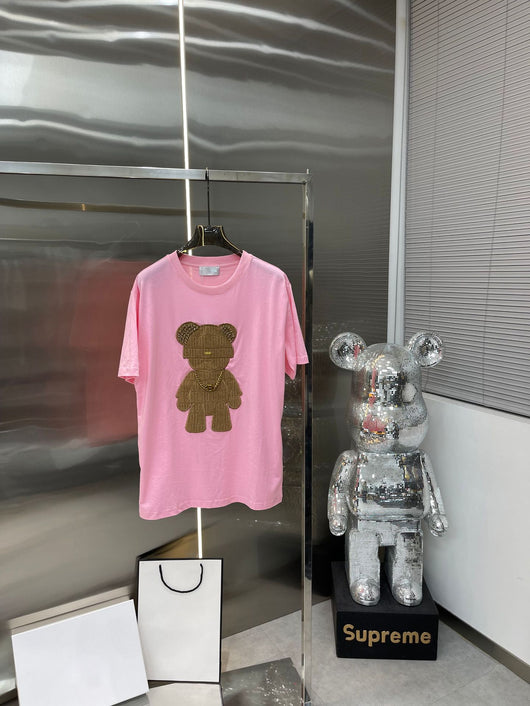 Playera de Algodón con Parche de Oso Bordado - Cuello Redondo Manga Corta - Image 9