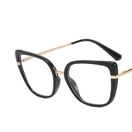 Blue and brown patterned butterfly frame anti-blue light glasses with gold-tone temples and blue temple tips. - Image 18