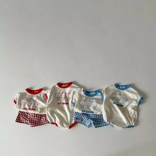 Conjunto Infantil Helado a Cuadros - Playera Manga Corta - Image 6